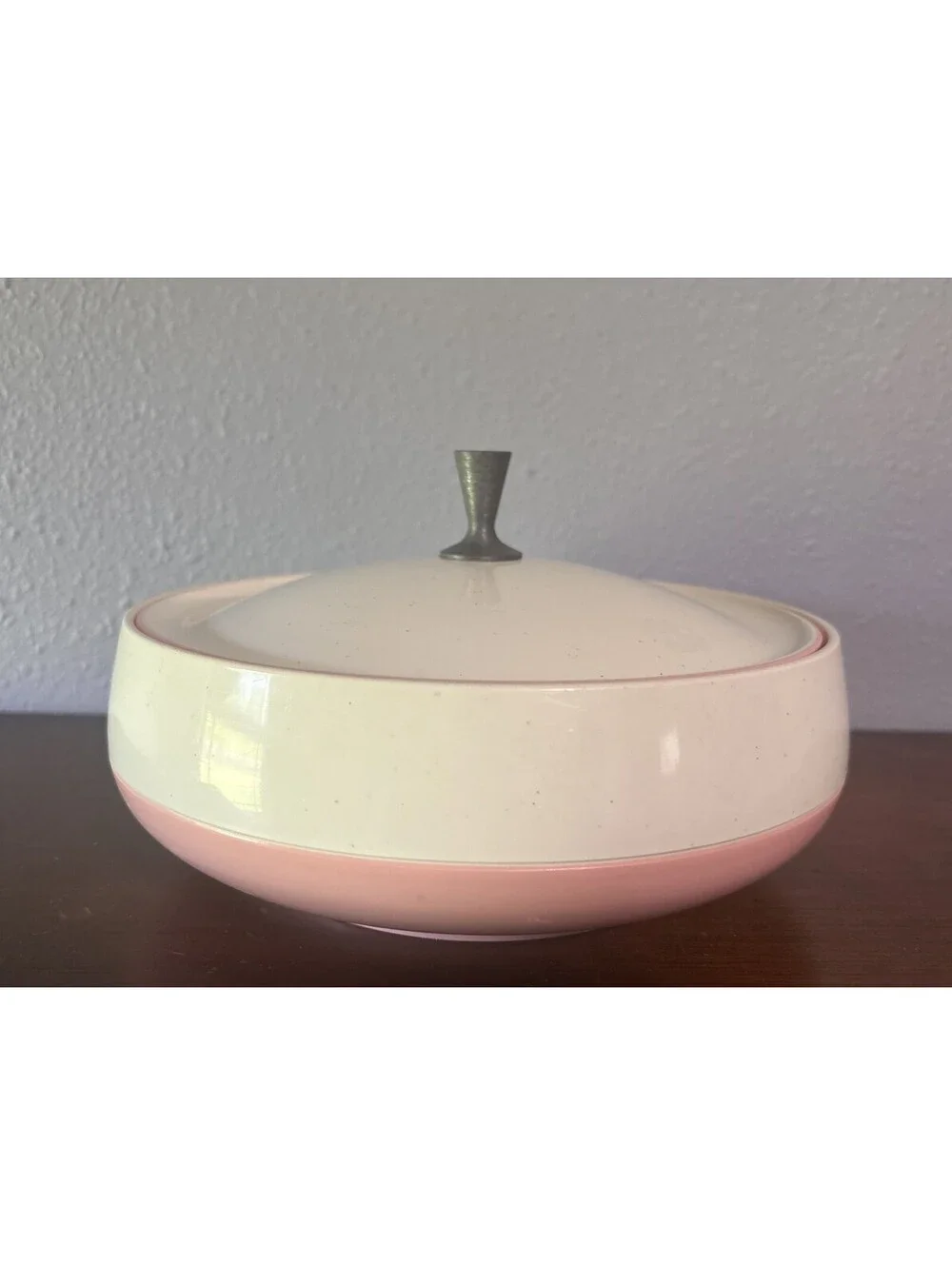 Vintage Bopp Decker Plastic Vacron Covered Bowl Serving Dish MCM Dusty Rose Pink
